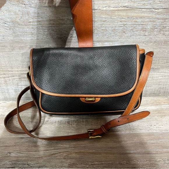 DOONEY & BOURKE Vintage Equestrian Leather Crossbody Purse Bag Black Tan - Picture 2 of 16